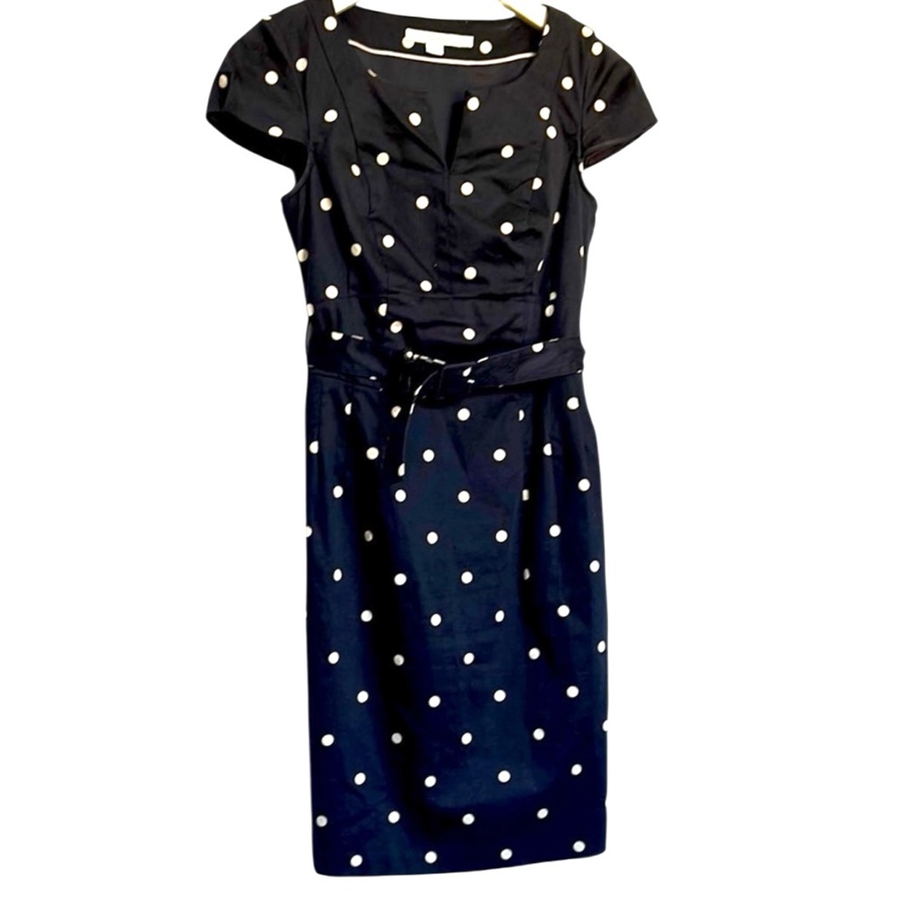 Boden Black Midi Dress with White polka dots business casual size 2 petite - Picture 2 of 9